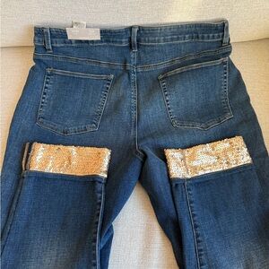 NWT Chico's Boyfriend Jeans Ankle with gold sequin, size 3